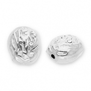 Perles en acier Inox ovale avec strass Argenté-transparent