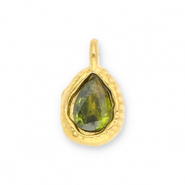 Breloques en acier Inox goutte avec une facette Doré-verte olive