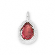 Breloques en acier Inox goutte avec une facette Argenté-rose foncé