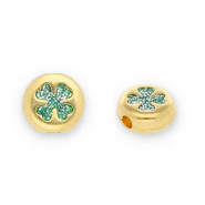 Perles en m&eacute;tal DQ rond avec tr&egrave;fle Dor&eacute;-paillet&eacute; turquoise (sans nickel)
