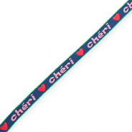 BY31® Ruban texte "Chéri" Bleu foncé-rose clair-rouge-vert