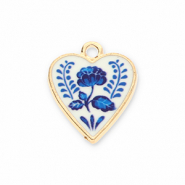 Breloques en métal cœur avec fleur Doré-blanc-bleu