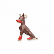 Breloques en métal chien Doré-marron foncé-rouge
