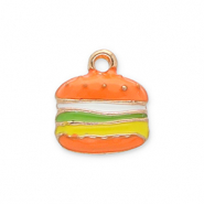 Breloques en métal hamburger Doré-orange-vert-jaune