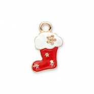 Breloques en métal chaussette de noël Doré-rouge-blanc