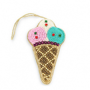 Breloque tendance cornet de glace Marron-multicolore-doré