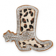 Pendentifs accroche-regard avec strass botte de cow-boy avec imprimé léopard Cristal-beige-marron