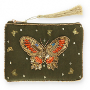 Trousse papillon Vert olive fonc&eacute;-dor&eacute;-orange-bleu