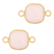 Pierres naturelles pendentifs Quartz Rose connecteur 12x12mm Rose-doré