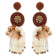 Boucles d'oreilles tendance avec perles en verre Dor&eacute;-rouge acajou-mauve