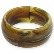 Bracelets jonc en r&eacute;sine Vert olive-marron-blanc