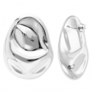 Apprêts en acier Inox boucles d'oreilles / puces d’oreilles ovale avec anneau Argenté