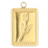 Breloques en acier Inox rectangle avec tulipe Doré