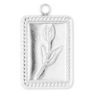 Breloques en acier Inox rectangle avec tulipe Argenté