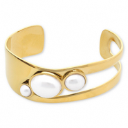 Bracelets en acier Inox jonc avec imitations perles Doré-blanc