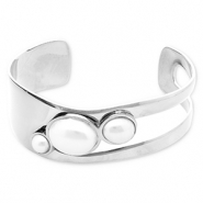 Bracelets en acier Inox jonc avec imitations perles Argenté-blanc