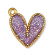 Breloques en métal DQ coeur Pailleté Lilas-Doré (sans nickel)