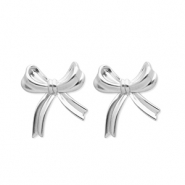 Boucles d'oreilles puces en acier Inox n&oelig;ud Argent&eacute;