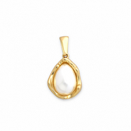 Breloques en acier Inox avec imitations perles Doré-blanc