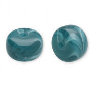 Perles acryliques disque Sarcelle foncé-blanc