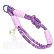 Cordon téléphonique tendance avec perle incl. attache Violet-lilas-blanc ivoire