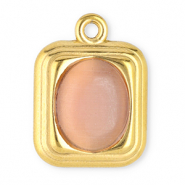 Breloques en acier Inox rectangle avec pierre naturelle Oeil de chat Doré-rose vintage