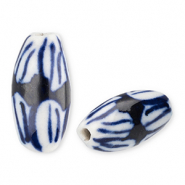 Perles en céramique "grain de riz" Blanc cassé-bleu de Delft