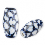 Perles en céramique "grain de riz" Blanc cassé-bleu de Delft