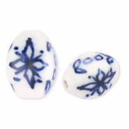 Perles en céramique Blanc cassé-bleu de Delft