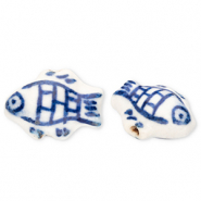 Perles en céramique poisson Blanc cassé-bleu de Delft