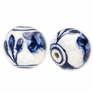 Perles en céramique 18 mm avec tulipe Blanc cassé-bleu de Delft