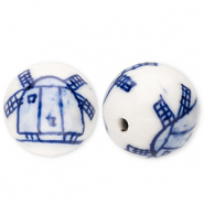 Perles en céramique 15 mm avec moulin Blanc cassé-bleu de Delft