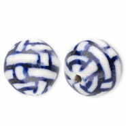 Perles en céramique 12 mm avec rectangles Blanc cassé-bleu de Delft