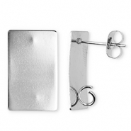 Apprêts en acier Inox boucles d'oreilles / puces d’oreilles rectangle avec anneau Argenté