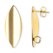 Apprêts en acier Inox boucles d'oreilles / puces d’oreilles ovale oblong avec anneau Doré