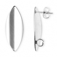 Apprêts en acier Inox boucles d'oreilles / puces d’oreilles ovale oblong avec anneau Argenté