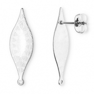 Apprêts en acier Inox boucles d'oreilles / puces d’oreilles ovale oblong avec cercles avec anneau Argenté