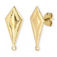 Apprêts en acier Inox boucles d'oreilles / puces d’oreilles rhombe avec anneau Doré