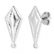 Apprêts en acier Inox boucles d'oreilles / puces d’oreilles rhombe avec anneau Argenté