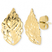 Apprêts en acier Inox boucles d'oreilles / puces d’oreilles feuille avec anneau Doré