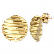 Apprêts en acier Inox boucles d'oreilles / puces d’oreilles rond avec lignes avec anneau Doré