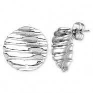 Apprêts en acier Inox boucles d'oreilles / puces d’oreilles rond avec lignes avec anneau Argenté