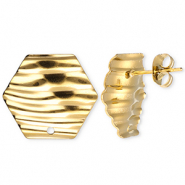 Apprêts en acier Inox boucles d'oreilles / puces d’oreilles hexagone avec lignes avec anneau Doré