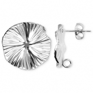 Apprêts en acier Inox boucles d'oreilles / puces d’oreilles fleur avec anneau Argenté