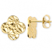 Apprêts en acier Inox boucles d'oreilles / puces d’oreilles trèfle avec flor avec anneau Doré