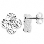 Apprêts en acier Inox boucles d'oreilles / puces d’oreilles trèfle avec flor avec anneau Argenté