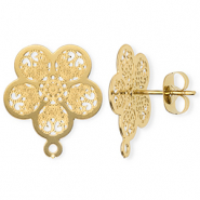 Apprêts en acier Inox boucles d'oreilles / puces d’oreilles fleur avec anneau Doré