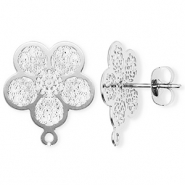 Apprêts en acier Inox boucles d'oreilles / puces d’oreilles fleur avec anneau Argenté