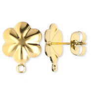 Apprêts en acier Inox boucles d'oreilles / puces d’oreilles fleur avec anneau Doré