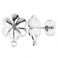 Apprêts en acier Inox boucles d'oreilles / puces d’oreilles fleur avec anneau Argenté